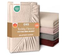 Brentfords 2 Pack Fitted Sheet Super King, Soft Warm Thermal Teddy Fleece Fitted Sheet Deep Pocket 25cm Fade Resistant Cuddly Cosy Fluffy Teddy Bear Bedding 2 Pack, Latte Taupe - Super King