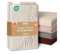 Brentfords 2 Pack King Size Bed Sheet White, Teddy Fleece Fitted Sheet Bed Cover Deep Pocket 25cm Fluffy Bedding Fade Resistant Cuddly Cosy Teddy Bear Bedding, King