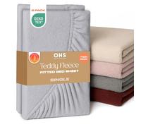 Brentfords 2 Pack Single Bed Sheets, Soft Warm Thermal Single Teddy Fleece Fitted Sheet Deep Pocket 25cm Fade Resistant Cuddly Cosy Fluffy Teddy Bear Bedding 2 Pack, Grey Silver