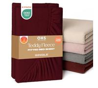 Brentfords 2 Pack Single Bed Sheets, Soft Warm Thermal Teddy Fleece Fitted Sheet Deep Pocket 25cm Fade Resistant Cuddly Cosy Fluffy Teddy Bear Bedding Single 2 Pack, Burgundy