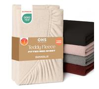 Brentfords 2 Pack Single Bed Sheets, Soft Warm Thermal Teddy Fleece Fitted Sheet Deep Pocket 25cm Fade Resistant Cuddly Cosy Fluffy Teddy Bear Bedding Single 2 Pack, Cream Beige