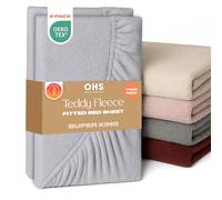 Brentfords 2 Pack Super King Bed Sheet, Soft Warm Thermal Super King Teddy Fleece Fitted Sheet Deep Pocket 25cm Fade Resistant Cuddly Cosy Fluffy Teddy Bear Bedding 2 Pack, Grey Silver