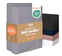 Brentfords 2 Pack Super King Fitted Sheet, Bed Cover Deep Fitted Sheet Fade Resistant Ultra Soft Easy Care Bedding Microfibre Superking Sheets, Grey Twin Pack