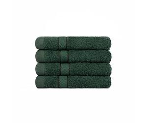 Brentfords 4 Pack Face Cloth for Bathroom, Ultra Soft 100% Cotton Highly Absorbent Forest Green Flannel Washcloth Quick Quy Spa Quality Face Towel Household Essentials, 30x30cm