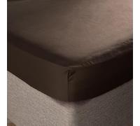 Brentfords Bedding Fitted Sheet Double Bed, Easy Care Soft Microfibre Fabric Deep Pocket 25cm Double Bed Sheet Shrinkage and Fade Resistant Bottom Sheets, Coffee - 135 x 190cm