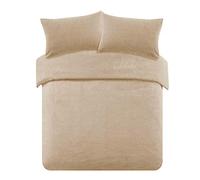 Brentfords Beige Teddy Fleece Duvet Set King Size, Christmas Bedding Warm Winter Bed Set Ultra Soft Comfy King Size Duvet Cover Sets with Pillowcases