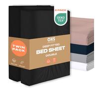 Brentfords Black Fitted Sheets Double 2 Pack, Student Bedding Double Fitted Easy Care Ultra Soft Fade Resistant Microfibre Double Bed Sheet Bedding Linen