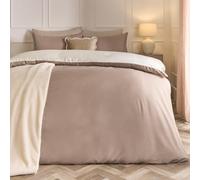 Brentfords Double Duvet Set Reversible, Super Soft Cosy Warm Microfibre Polyester Quilt Cover Set Modern Double Bedding Comfy Duvet Cover Sets with Matching Pillowcases, Mink/Ivory