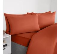 Brentfords Double Duvet Set, Super Soft Microfibre Polyester Plain Dyed Quilt Duvet Cover Double Luxurious Warm Cosy Comfy Bedding Set with 2 Matching Pillowcases, Rust