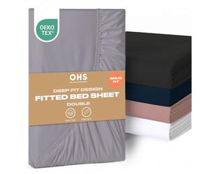 Brentfords Double Fitted Sheet Grey, Bed Sheets Double Easy Care Ultra Soft Fade Resistant, Microfibre Deep Fitted Sheets Double Bedding Linen