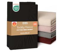 Brentfords Double Fitted Sheets 2 Pack Fleece Bedding, Winter Warm Thermal Teddy Fleece Fitted Sheet Deep Pocket 25cm Fade Resistant Bed Sheets Cuddly Cosy Fluffy Teddy Bear Bedding, Black