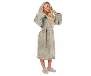Brentfords Dressing Gown Womens Teddy Marl, Mothers Day Gifts Bathrobe with Hood & Pockets Soft Warm Comfy Luxury Oversized Fluffy Mens Dressing Gowns, Green One Size