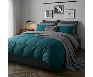 Brentfords Duvet Covers Single, Reversible Bedding Single Duvet Cover Luxury Super Soft Comfy Bedding Linen with Pillowcase Microfibre Quilt Cover, Teal/Grey