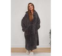 Brentfords Extra Long Teddy Hooded Fleece Blanket Charcoal