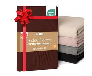 Brentfords Fitted Bed Sheets Double Teddy Fleece, Fluffy Bedding Double Bed Sheets Fitted Easy Care Ultra Soft Fade Resistant Double Thermal Bedding, Chocolate Brown