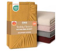 Brentfords Fitted Sheet Super King 2 Pack, Soft Warm Thermal Teddy Fleece Fitted Sheet Bed Cover Deep Pocket 25cm Fade Resistant Cuddly Cosy Fluffy Teddy Bear Bedding, Yellow