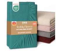 Brentfords Fitted Sheet Super King 2 Pack, Soft Warm Thermal Teddy Fleece Fitted Sheet Bed Cover Deep Pocket 25cm Fade Resistant Cuddly Cosy Fluffy Teddy Bear Bedding, Teal - Super King