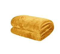 Brentfords Flannel Fleece Blanket for Bed, Super Soft Cosy Warm Ochre Yellow Mustard Throw for Sofa Large Blanket Lightweight Fluffy Double Bed Throw, 150 x 200cm