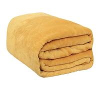 Brentfords Flannel Fleece Blanket for Bed, Super Soft Cosy Warm Ochre Yellow Mustard Throw for Sofa Small Blanket Lightweight Fluffy Single Bed Throw, 120 x 150cm