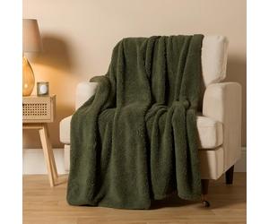 Brentfords Fluffy Christmas Green Throw, Thick Warm Blanket for Winter Throw Ultra Soft Cosy Comfy Fleece Blanket Over Bed Sofa Couch Cover - Woodland Green, 240 x 200cm