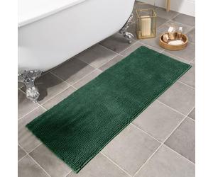 Brentfords Forest Green Bath Mat Runner, Non Slip Noodle Chenille Shower Bobble Bathroom Rug Highly Absorbent Safe Washable Floor Mats - 45 x 110cm