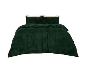 Brentfords Forest Green Teddy Fleece Duvet Set, Fleece Bedding King Size Christmas Duvet Set Ultra Soft Warm Comfy Cosy Winter Bed Set with Pillowcases