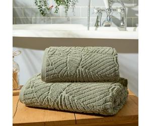 Brentfords Green Hand Towels for Bathroom, 100% Cotton Hand Towels Embossed Leaf Ultra Soft Feel High Absorbency Household Essentials Small Towels Everyday Use, 1 Piece