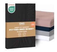 Brentfords Kingsize Fitted Bed Sheets Extra Deep 2 Pack, Microfibre Bedsheets Easy Care Ultra Soft Fade Resistant King Fitted Sheets Cover Bed Linen, Black Twin Pack