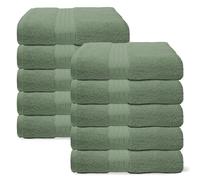 Brentfords Large Bath Towels Pack of 10, Super Soft Absorbent 100% Cotton Quick Dry Luxury Spa Quality Bath Towels For Bathroom Beach & Gym, Olive Green-50x80cm