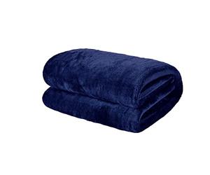 Brentfords Navy Blue Throws for Sofa Fleece Blanket, Soft Warm Cosy Plain Throw Blanket for Bed Settee Armchairs Winter Blankets Decorative Fluffy Bed Throw King Size, 200 x 240cm