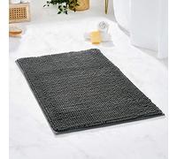 Brentfords Noodle Grey Bath Mat Non-Slip Chenille Bathroom Shower Rug Highly Absorbent Shaggy Washable, Charcoal Grey - 45 x 75cm