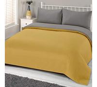 Brentfords Plain Dye Duvet Cover Quilt Bedding Set With Pillowcase, Ochre Yellow Mustard Grey - Double
