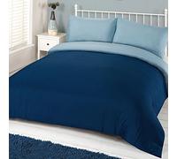 Brentfords Plain Dye Duvet Cover with Pillowcase Reversible Bedding Set - Navy Blue - Single