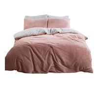 Brentfords Reversible Teddy Fleece Duvet Cover with Pillow Case Supersoft Fluffy Thermal Warm Soft Bear Bedding Set, Blush Grey - Superking