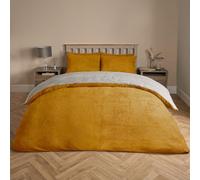 Brentfords Reversible Teddy Fleece Duvet Set, Super Soft Cosy Warm Thermal Winter King Duvet Cover Set Plain Dye Fluffy King Size Teddy Bear Bedding with Pillowcases, Ochre/Grey