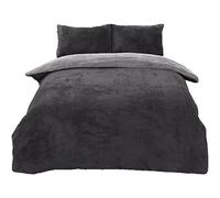 Brentfords Reversible Teddy Fleece Duvet Set, Winter Fluffy Bedding Single Duvet Cover Set Super Soft Warm Thermal Single Duvet Cover Teddy Bear Bedding with Pillowcase, Charcoal Silver Grey