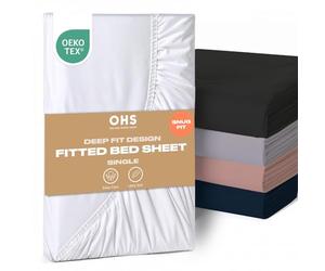 Brentfords Single Bedsheets White, Single Deep Fitted Sheet Bed Cover Easy Care Fade Resistant Ultra Soft Bedding Linen Microfibre Fitted Sheet Single Bed