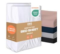 Brentfords Single Fitted Sheets 2 Pack, Single Deep Fitted Sheet Bed Cover Easy Care Fade Resistant Ultra Soft Bedding Linen Microfibre Fitted single sheet Bed, White