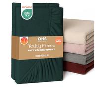 Brentfords Single Fitted Sheets 2 Pack, Teddy Fleece Fitted Sheet Bed Cover Deep Pocket 25cm Single Bed Sheets Fluffy Bedding Fade Resistant Cuddly Cosy Teddy Bear Bedding, Forest Green