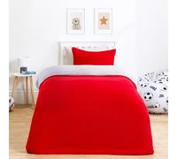 Brentfords Single Teddy Fleece Duvet Set, Christmas Winter Fluffy Cosy Reversible Teddy Bear Bedding Super Soft Warm Thermal Single Duvet Cover Set with Pillowcase, Red/Grey