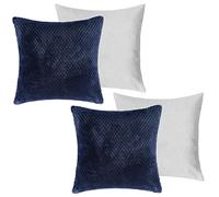 Brentfords Sofa Cushion Pads Filled Waffle Cushion Covers 45 x 45, Living Room Bed Bedroom Decorative Luxury Home Fleece Cushion Inserts with Covers, Navy Blue Pack of 2