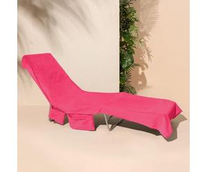 Brentfords Sun Lounger Towel with Pockets, Summer Holiday Essentials Large Beach Towels for Adults Beach Sun Lounger Towels Swimming Pool Quick Dry Microfibre Beach Towel, 215x75cm - Pink