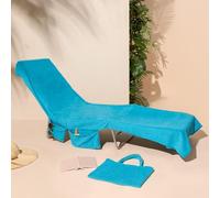 Brentfords Sun Lounger Towels with Pockets, Soft Quick-Dry Absorbent Beach Towels for Adults Sunbed Towel Microfibre Large Beach Towel in a Bag Summer Holiday Beach Accessories, 215 x 75cm - Sea Blue