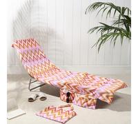 Brentfords Sun Lounger Towels with Pockets, Soft Quick Dry Towel Absorbent Lightweight Large Beach Towel in a Bag for Travel Poolside Beach Days Holiday Accessories, 75 x 215cm - Orange Zigzag