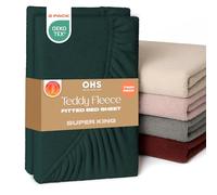 Brentfords Super King Fitted Sheet 2 Pack, Teddy Fleece Fitted Sheet Bed Cover Deep Pocket 25cm Fluffy Bedding Fade Resistant Cuddly Cosy Teddy Bear Bedding, Forest Green - Super King