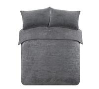 Brentfords Super King Teddy Fleece Duvet Sets, Thermal Bedding Set Superking Size Bed Quilt Cover Ultra Soft Fluffy Christmas Bedding with Pillowcases, Charcoal Grey