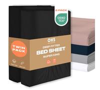 Brentfords Superking Deep Fitted Sheet 2 Pack, Superking Fitted Sheets Bed Cover Deep Fitted Sheet Fade Resistant Ultra Soft Easy Care Microfibre Bedding, Black