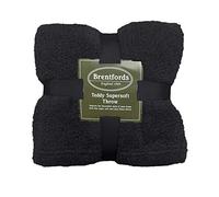 Brentfords Teddy Fleece Blanket Large Throw Over Bed Plush Super Soft Warm Sofa Bedspread, Black - 125 x 150 cm