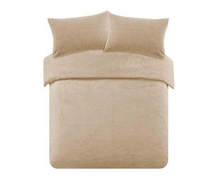 Brentfords Teddy Fleece Duvet Cover Beige Bedding Double, Super Soft Warm Cosy Winter Bedding Double Duvet Set with Pillowcases Double Duvet Cover Bed Set