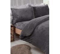 Brentfords Teddy Fleece Duvet Set Charcoal